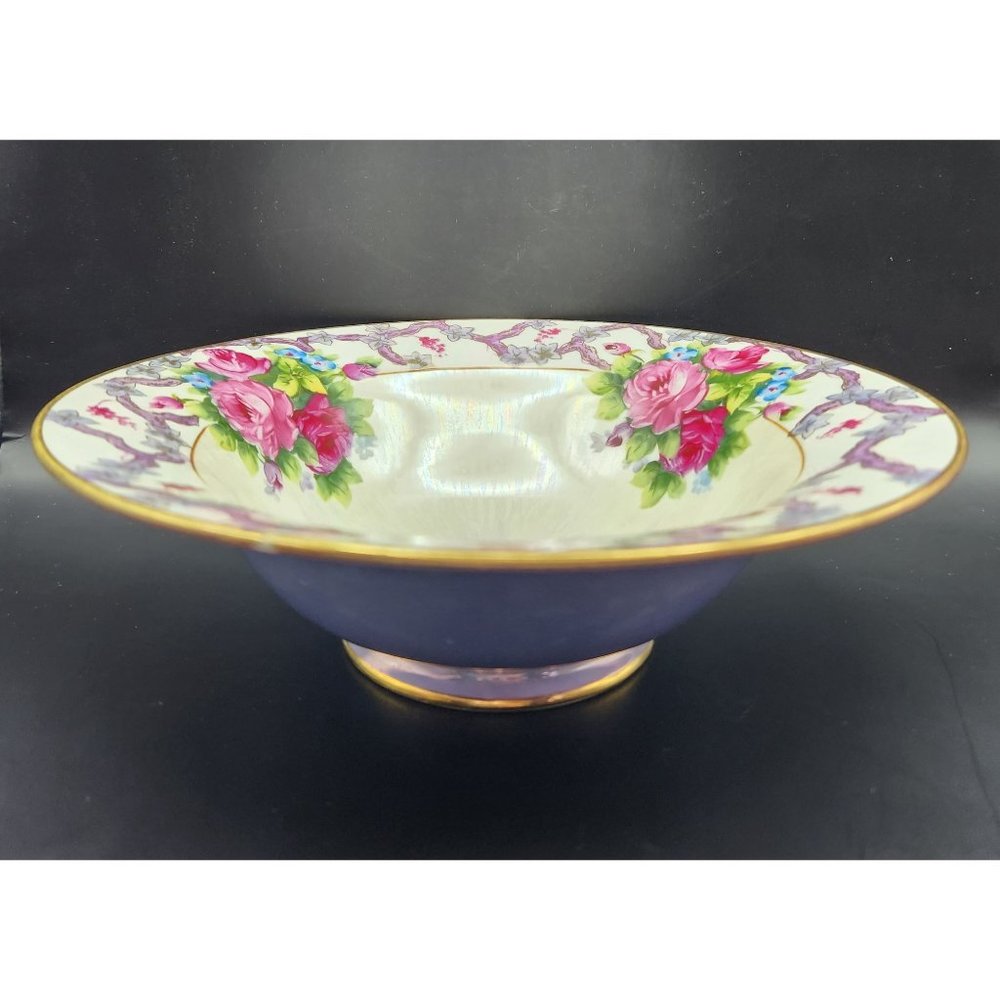 Vntg Noritake Lustreware Footed Bowl Hand Painted Made In Japan Vibrant Floral